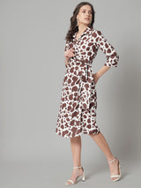 Wrap Around Animal Print Dress - Brown & White