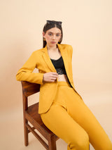 Mustard yellow notched lapel lightweight stretch blazer for women.