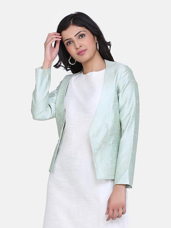 Dupioni Front Open Jacket For Women - Pistachio Green