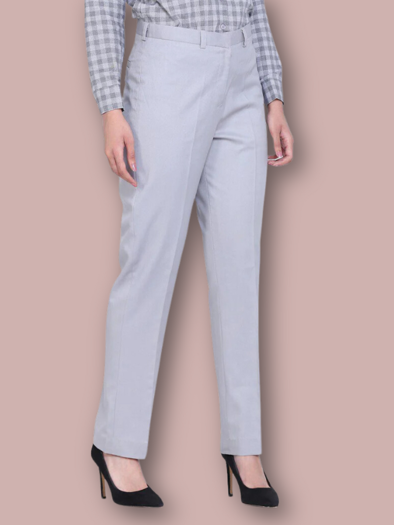 Poly Cotton Mid Waist Trouser in Cloud Grey, stylish and versatile women's wear.