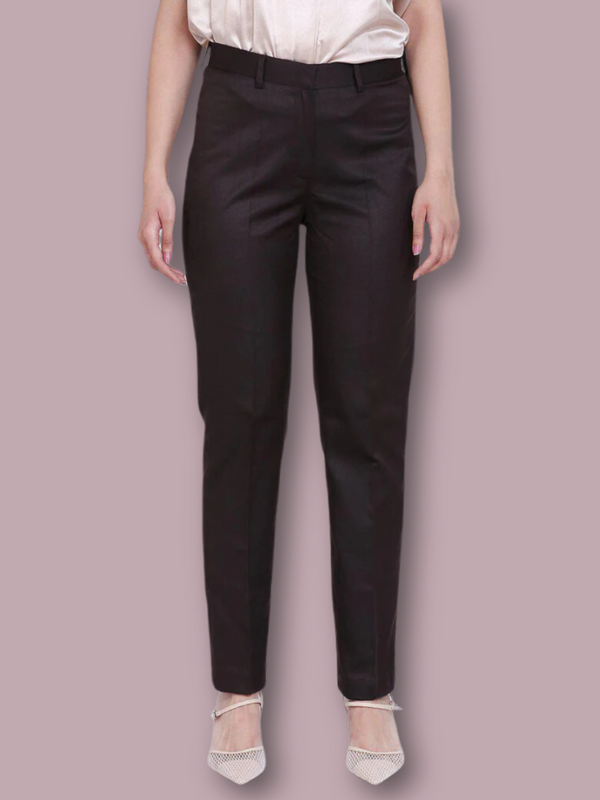 Poly Cotton Mid Waist Trouser in Chocolate Brown for stylish women’s fashion.