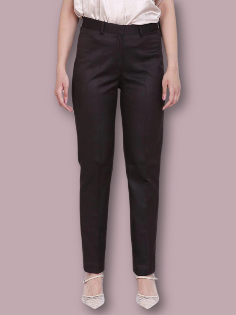 Poly Cotton Mid Waist Trouser in Chocolate Brown for stylish women’s fashion.