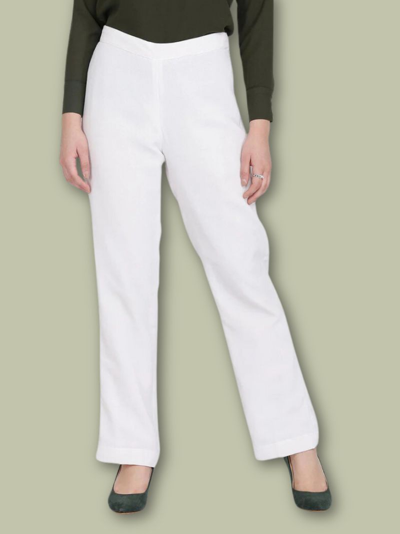 Poly Crepe Mid Waist Stretch Trouser in white, elegant and stylish women's apparel.