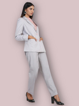 Stylish grey poly cotton pant suit for modern women.