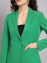 Notched Collar Polyester Pant Suit - Parrot Green