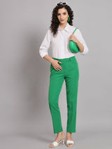 Comfort Fit Cotton Shirt in White, styled with green pants and accessories.