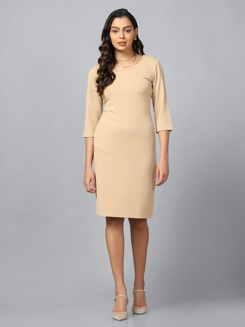 Stretch Sheath Dress- Beige