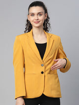 Notched Lapel Light Weight Stretch Blazer - Mustard Yellow