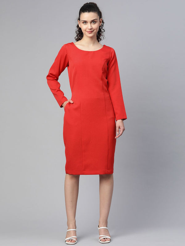 Stretch Pencil Dress - Hot Red