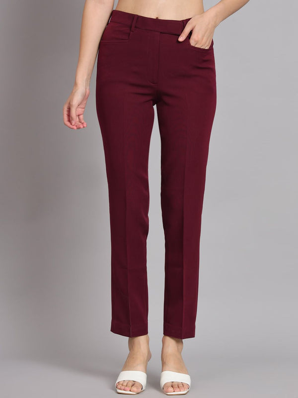 Regular Fit Mid Waist Trouser - Maroon