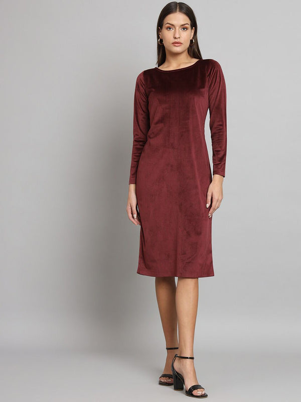 Stretch Velvet Dress- Maroon