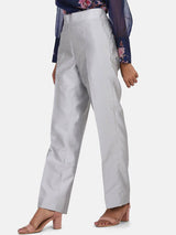 Dupioni Silk Mid Waist Trousers - Silver