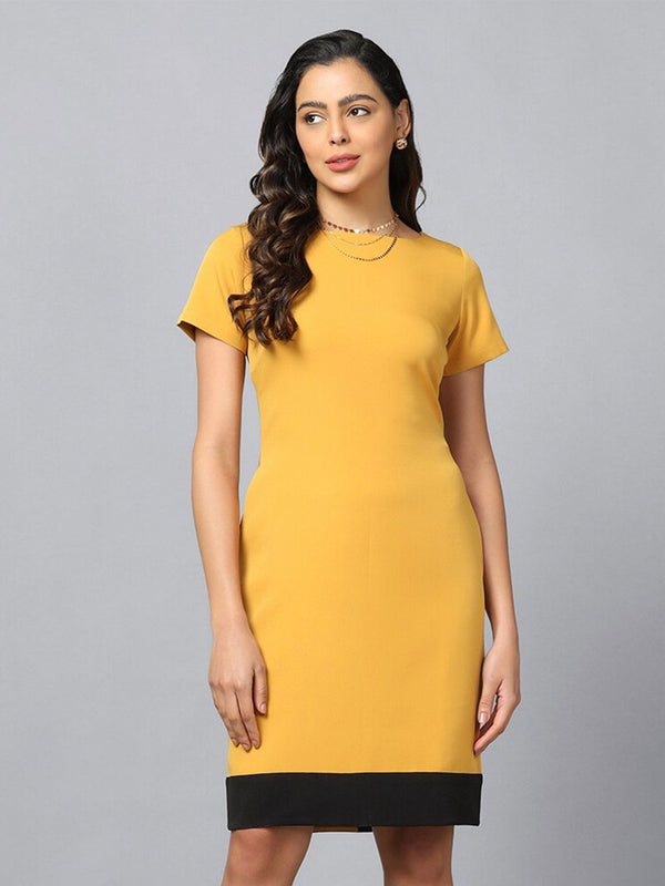 Stretch Sheath Dress- Mustard