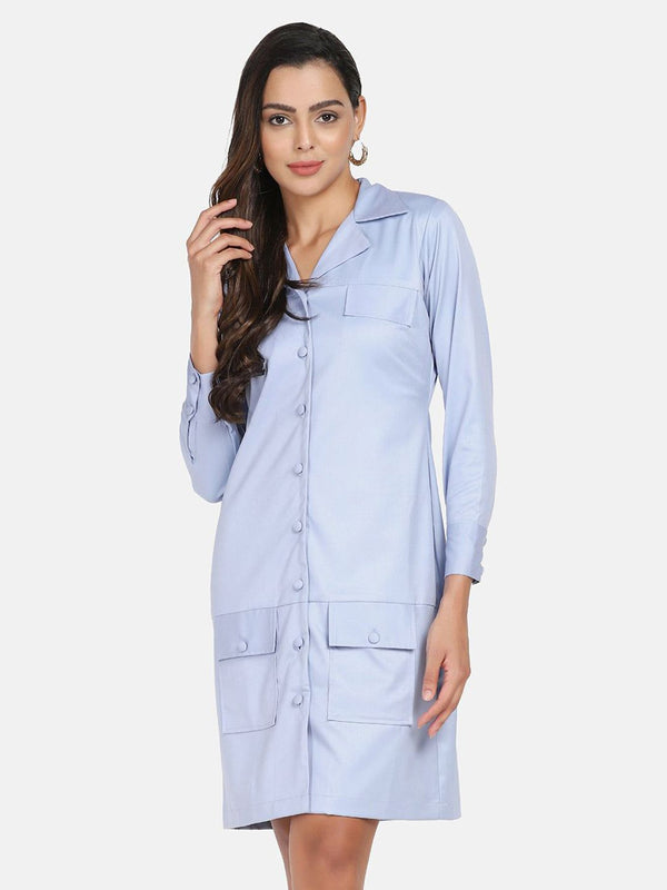 Business Formal Stretch Button Down Dress - Light Blue