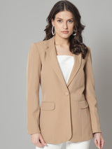 Single Button Notch Collar Blazer - Beige