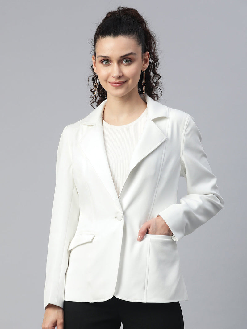 Notched lapel lightweight stretch jacket in white, perfect for stylish layering.