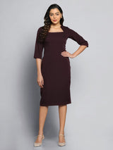 Slim Fit Pencil Stretch Dress - Wine