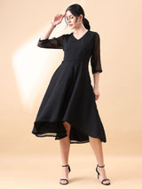 Straight Fit A line Flared Dress - Black