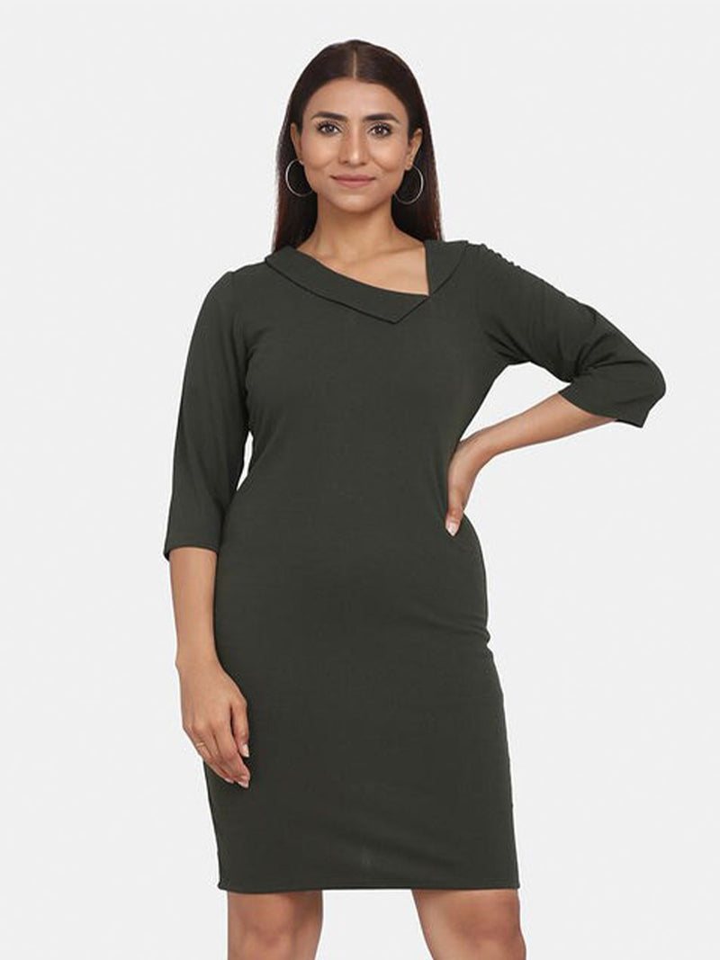 Stretch Evening Dress for Women - Olive Green