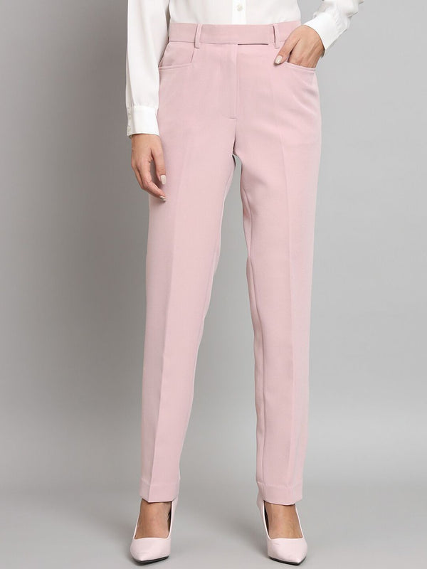 Stretch Regular Fit Mid Waist Trouser- Baby Pink