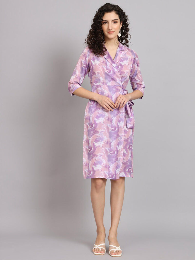 Wrap Around Marble Print Dress - Lavender