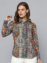 Rayon Printed Multicolor Regular Fit Collared Shirt