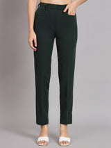 Regular Fit Mid Waist Trouser - Bottle Green