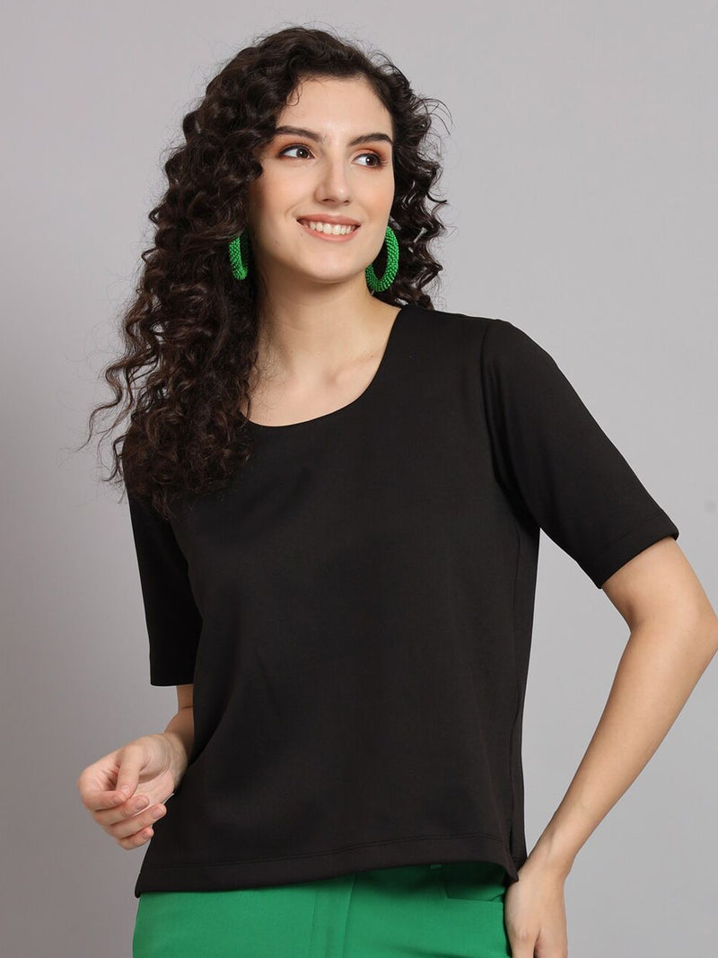 Comfort Fit Round Neck Top - Black