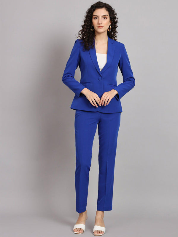 Notched Collar Stretch Pant Suit - Ink Blue