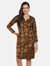 Polka Dot Pure Silk Party Dress- Copper Brown