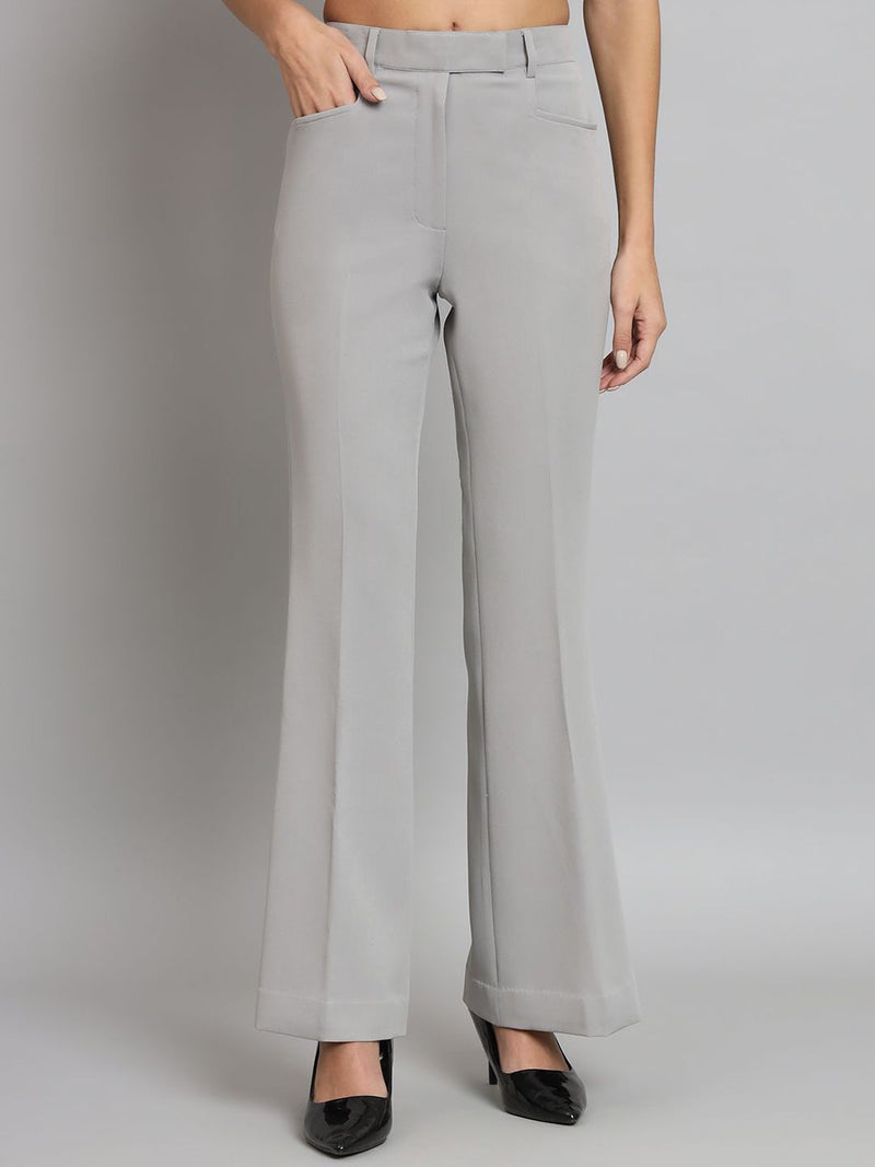 Mid Waist Bell Bottom Stretch Trouser - Grey