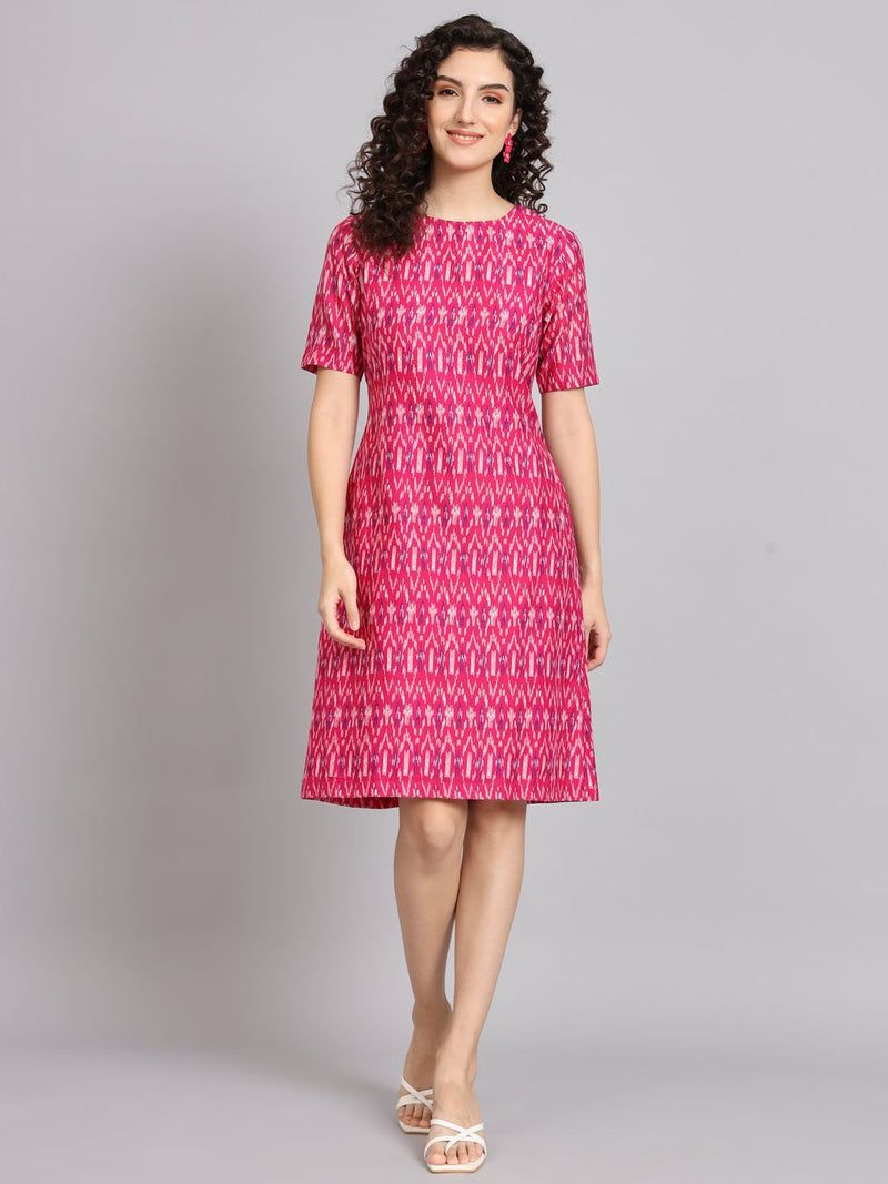 A Line Cotton Printed Dress - Pink