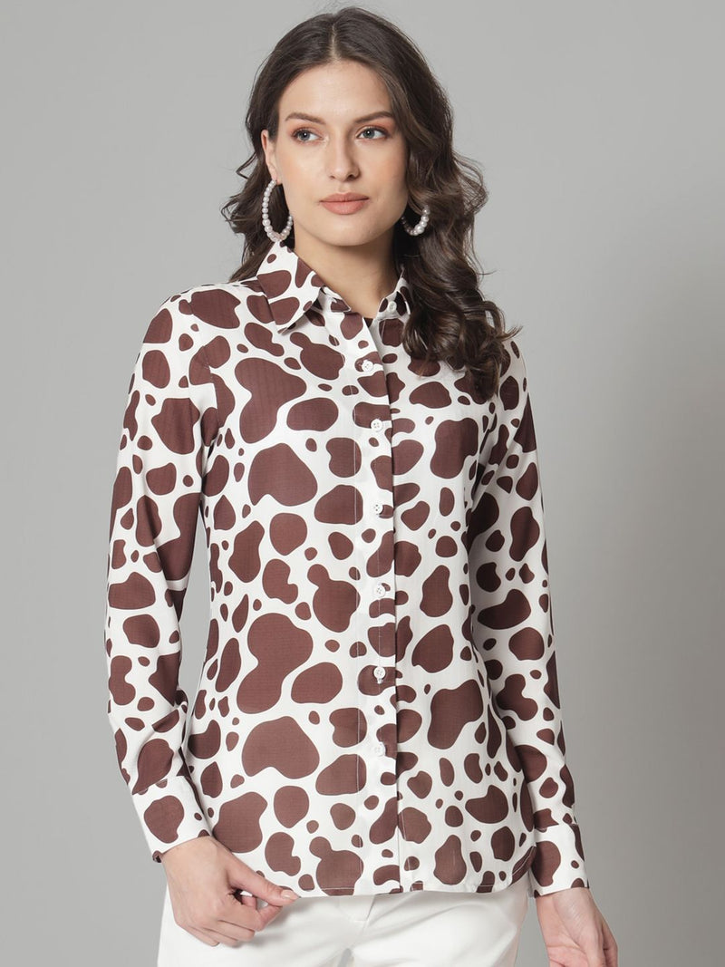 Printed Collared Shirt- Brown