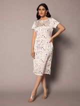 Printed Sheath Dress- White