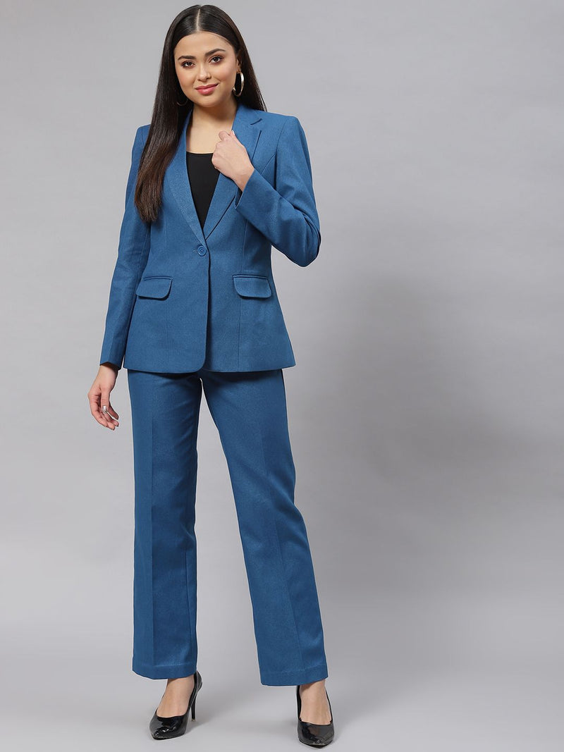 Warm Tweed Pantsuit - Teal Blue