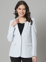 Single Button Notch Collar Blazer - Ice Blue