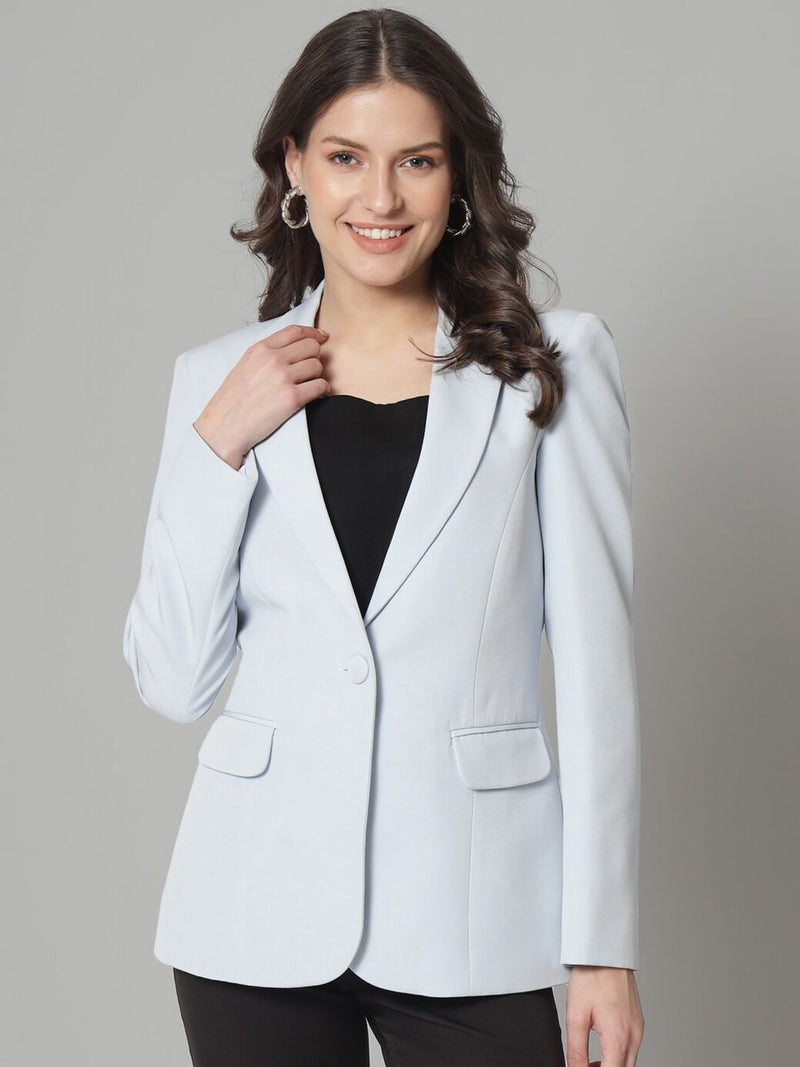 Single Button Notch Collar Blazer - Ice Blue