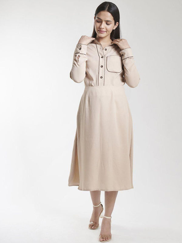 Poly Moss A line Skirt Suit - Beige