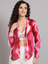 Front Open Abstract Print Jacket - Pink