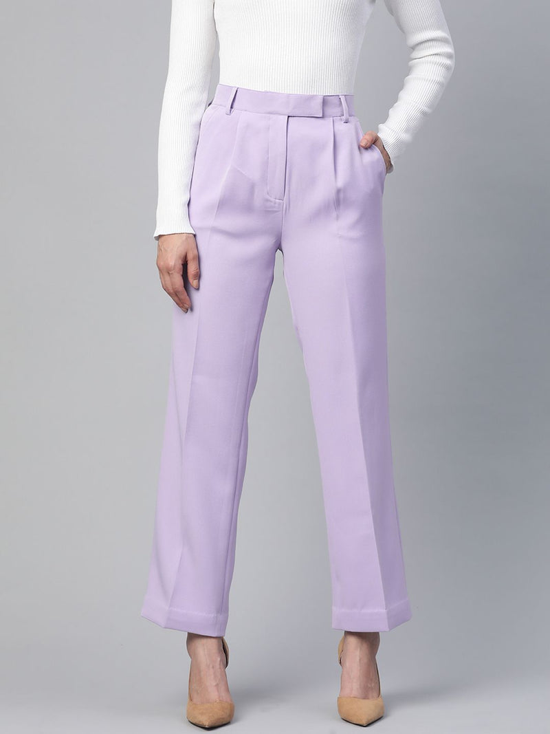 Comfort Fit Stretch Mid Waist Pleated Trouser - Lavender