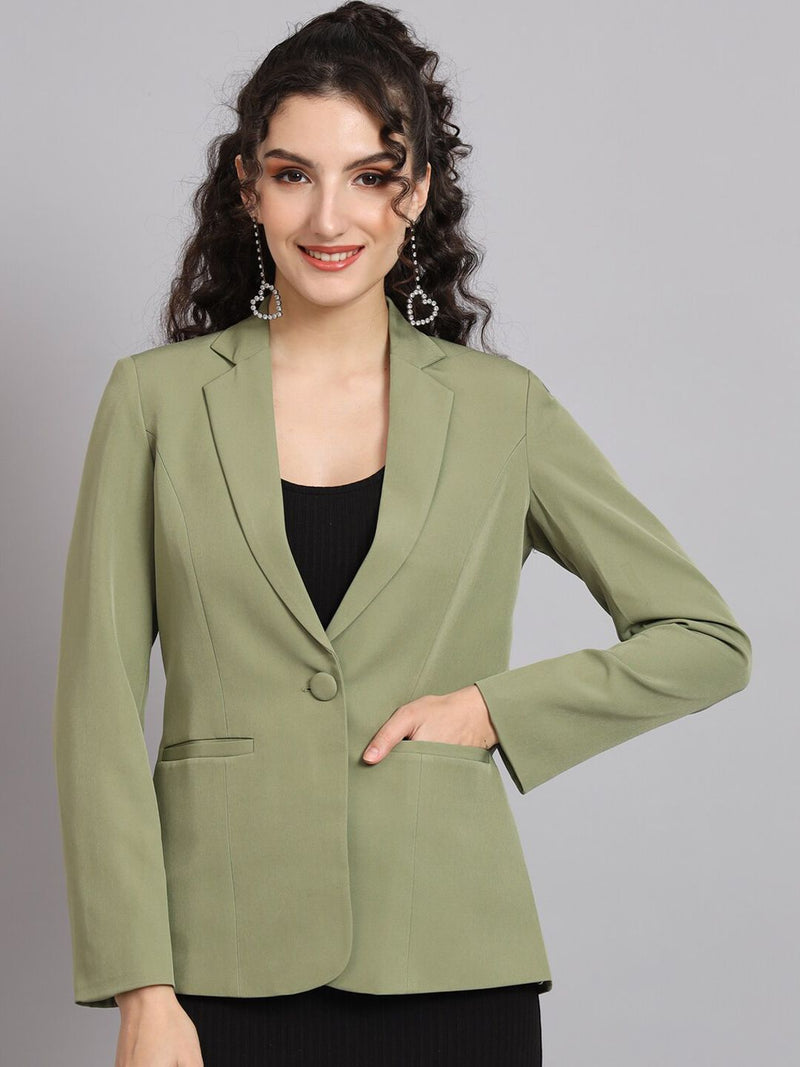 Notched Collar  Blazer - Olive Green