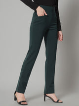 Wide Belt Mid Waist Stretch Pants- Bottle Green