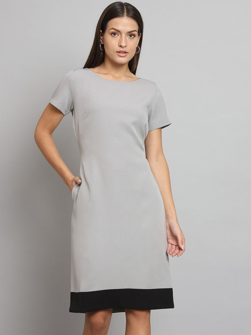 Stretch Color blocked Dress- Grey