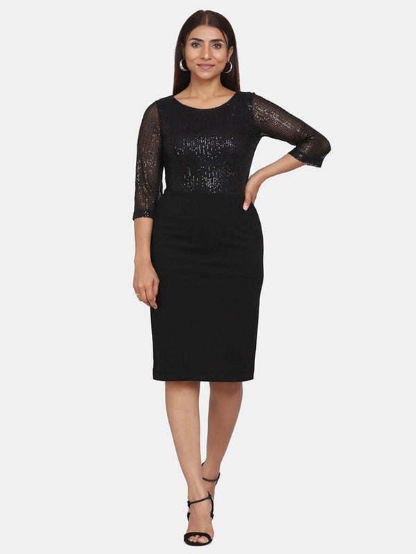 Sequin Stretch Evening Party Dress - Black