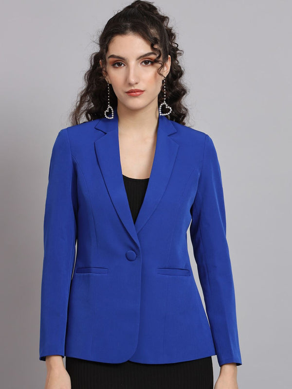 Notch Collar Polyester Blazer - Ink Blue