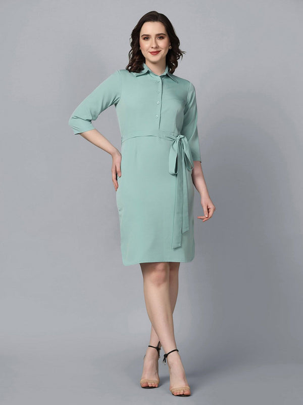 Crepe Collared Dress : Light Blue