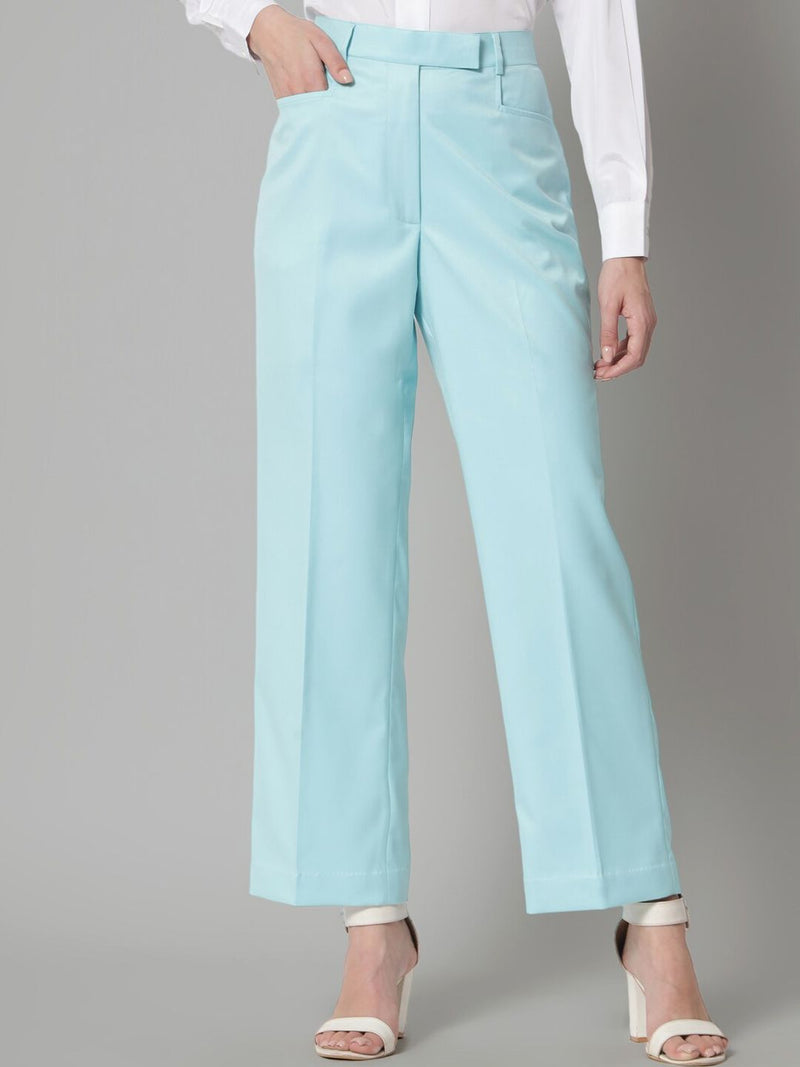 Poly Cotton Mid Waist Formal Trouser - Sky Blue