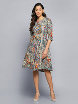 Printed Multicolor Flare Dress