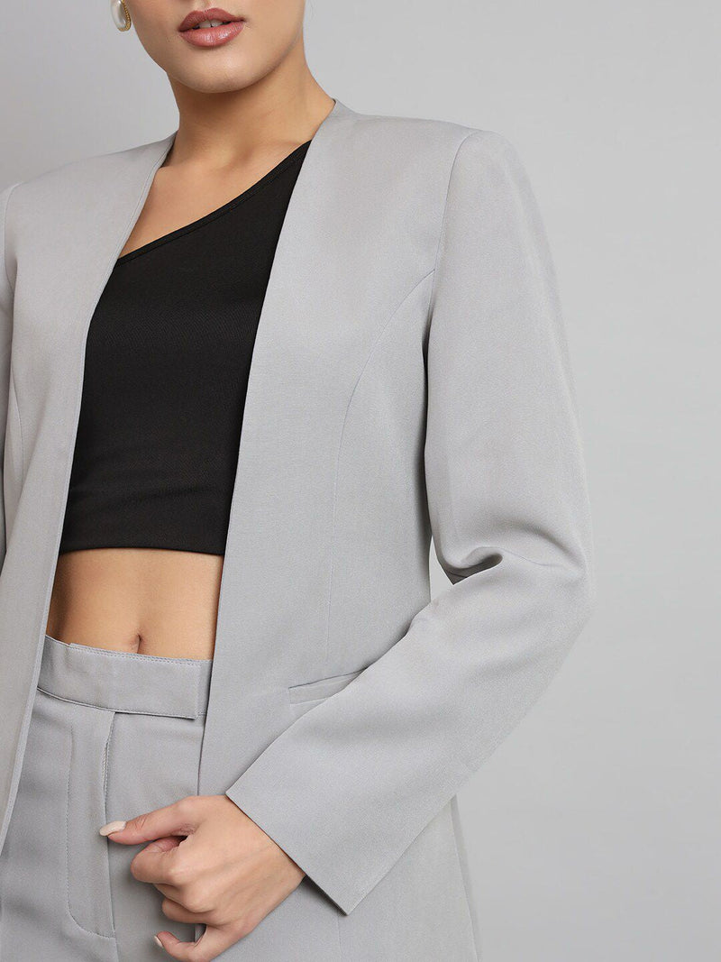 Lapel less Stretch Pant Suit- Grey