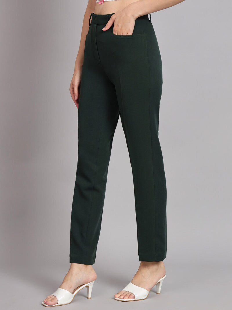 Regular Fit Mid Waist Trouser - Bottle Green